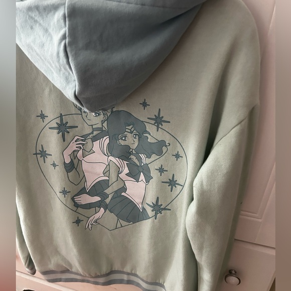 EUC SAILOR MOON HOT TOPIC Blue Graphic Hoodie W/Front Pockets Long Sleeve Silver - Picture 8 of 16